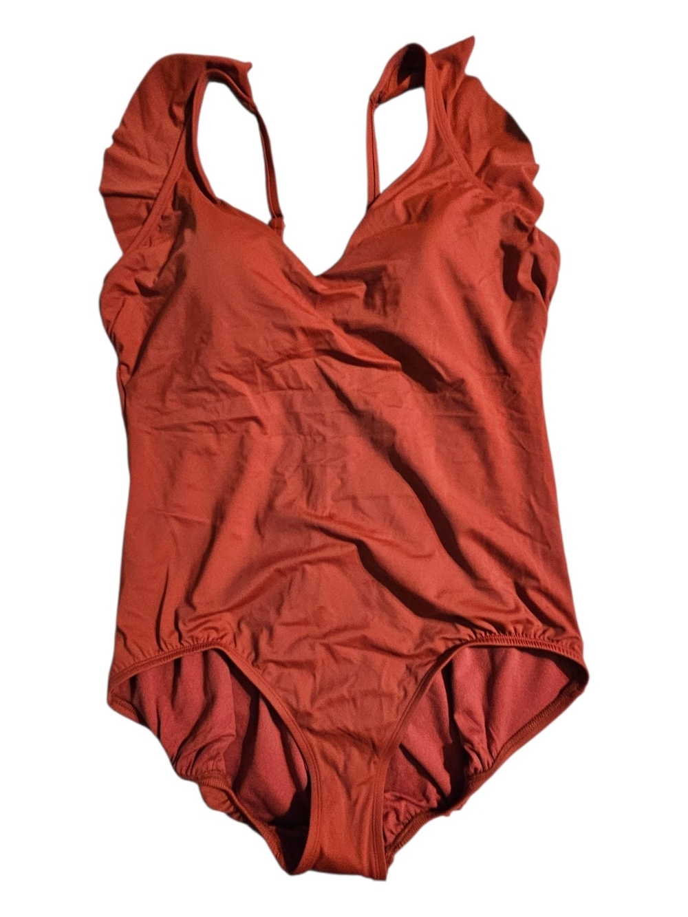 Time and Tru Rust Orange One-Piece Swimsuit with Ruffle Straps